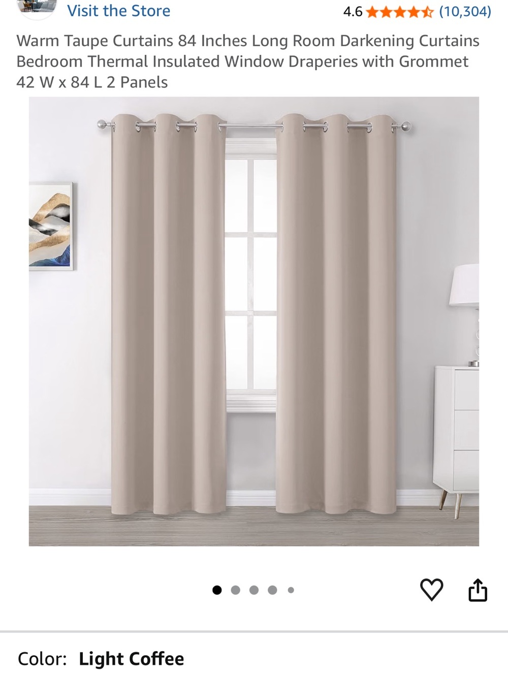 2 Light Coffee Thermal Blackout Curtains - 42x84